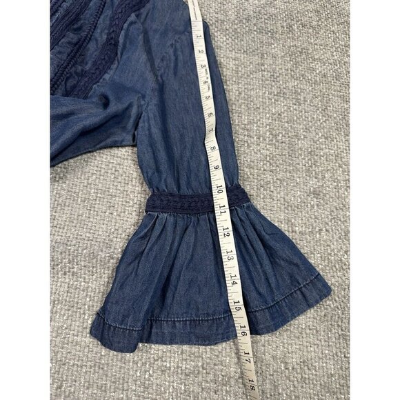 Max Studio Dress Womens Small Blue Shift Chambray Bell Sleeves Boho Embroidered - Picture 12 of 12